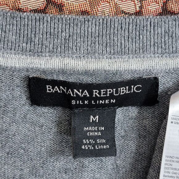 Banana Republic Sweater Mens Medium Gray Silk Linen Blend Long Sleeve V Neck - Picture 10 of 12